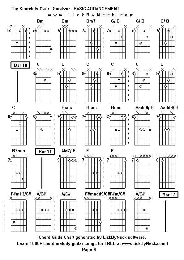 Chord Grids Chart of chord melody fingerstyle guitar song-The Search Is Over - Survivor - BASIC ARRANGEMENT,generated by LickByNeck software.